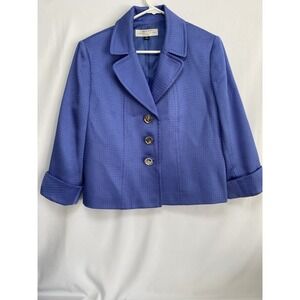 Tahari Arthur S. Levine Women's Blue Blazer Button Up Size 12 Petite 3/4 Sleeves